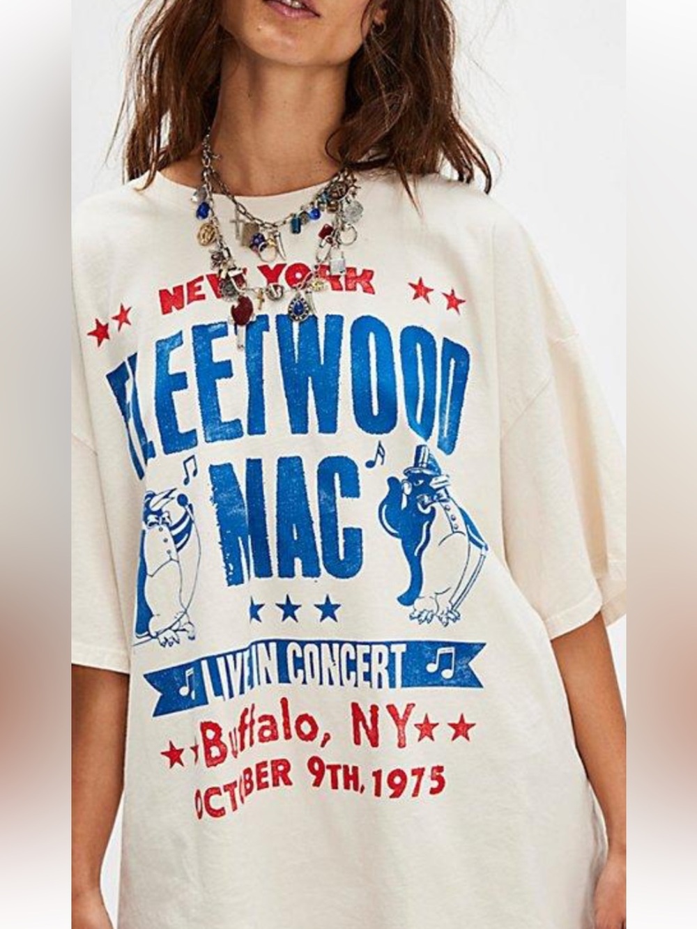 FREE PEOPLE Daydreamer Fleetwood Mac Buffalo New York 1975 Oversized Tee Ivory